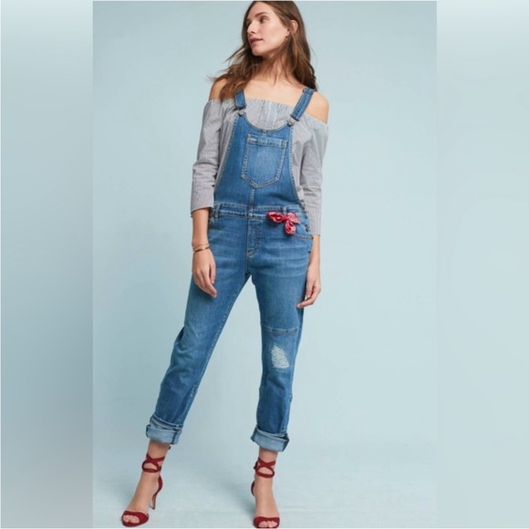 Anthropologie Pilcro & the Letterpress Faye Distressed Denim Overalls Size 30 - Picture 1 of 12